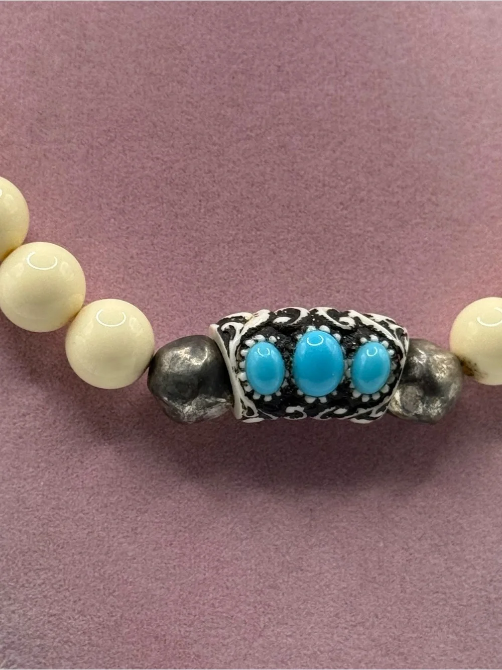 Beaded Cream and Turquoise Accent Necklace - Brand Unknown